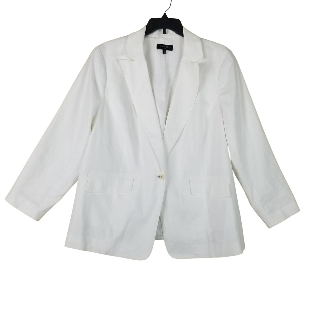 Talbots Blazer Women 20W White 100% Linen Single Button Notched Lapel Lined